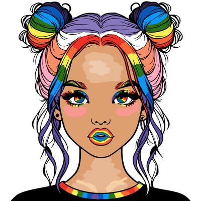 realistic girl with two buns in hair and lips
