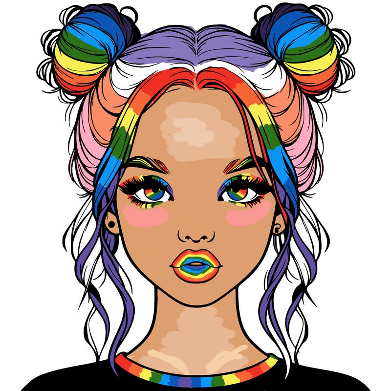 realistic girl with two buns in hair and lips