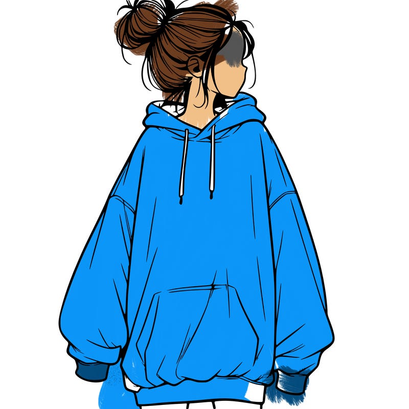 realistic girl with a oversized sweatshirt on and a bun