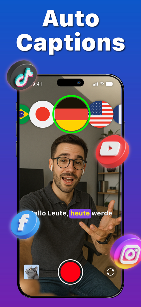 Ein Creator nutzt AiDub, um automatische Video-Untertitel zu generieren und Inhalte für Social Media zu übersetzen.