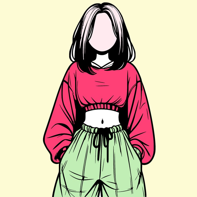 realistic girl faceless with baggy pants and a crop top