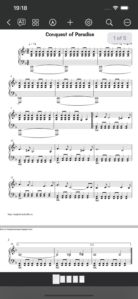 Sheet Music - Composer,Scanner - Interfaz del lector de partituras de la app Partituras mostrando notación musical y herramientas de edición