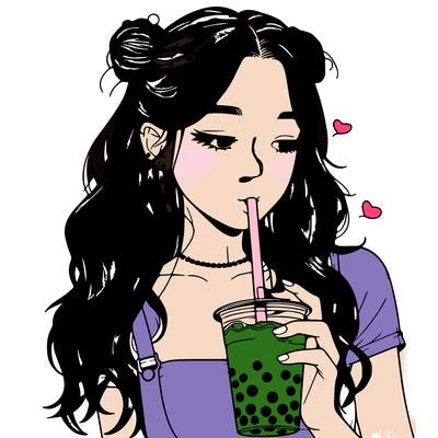 aesthetic realistic girl with boba