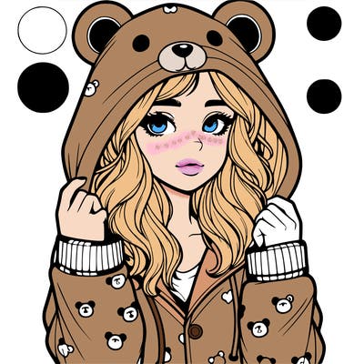 realistic girl in a animal pjs hoodie