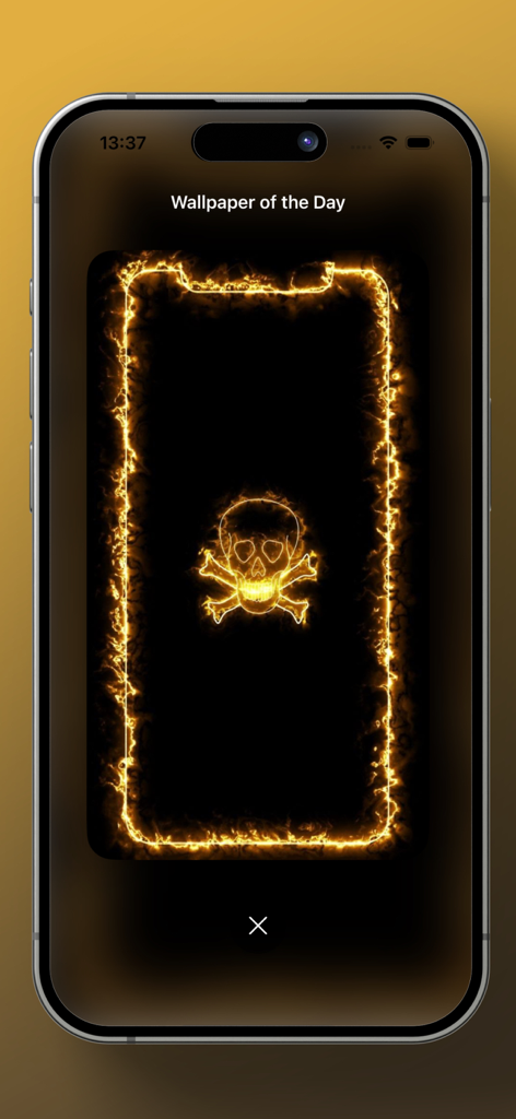 Edge Lighting : LumiBorder - Ein Mobiltelefon zeigt einen dunklen Hintergrund mit einem feurigen Totenkopf mit gekreuzten Knochen und einem leuchtenden Kantenbeleuchtungsrand.