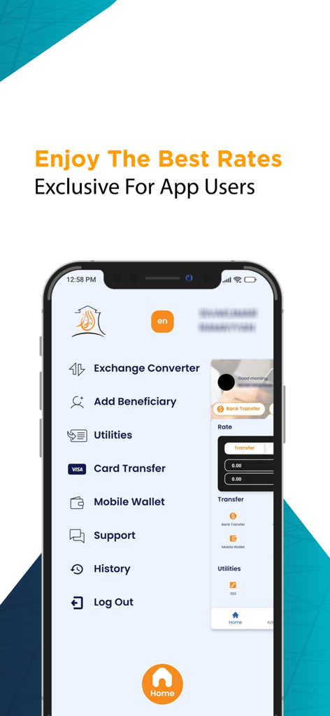 ALDAR FOR EXCHANGE WORKS - The main interface of the Aldar Exchange app showing money transfer options and currency rates