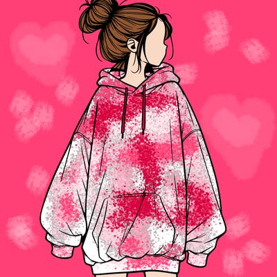 realistic girl with a oversized sweatshirt on and a bun