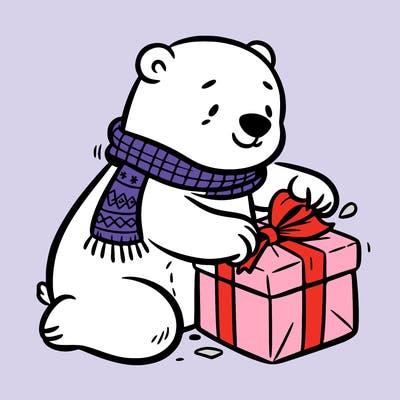 polar bear wrapping a present