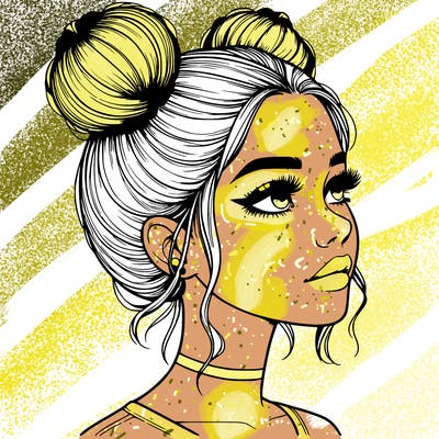 realistic girl with buns on the top of her head