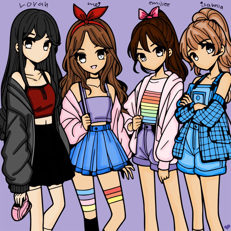 teen manga girls group of 4