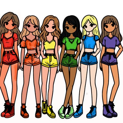 a group of girls wearing crop tops and shorts