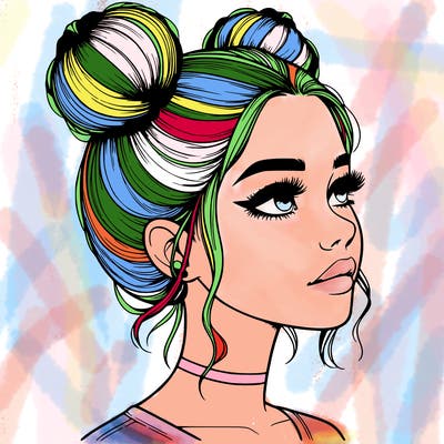 realistic girl with buns on the top of her head