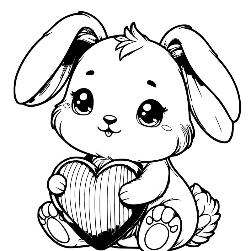 realistic adorable cute bunny holding a heart