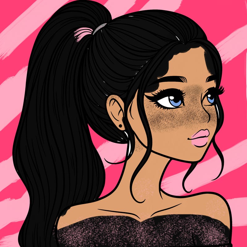 a beautiful and realistic girl with a high pony tail