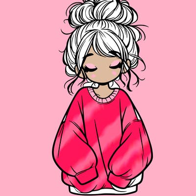 girl with baggy sweatshirt and messy bun