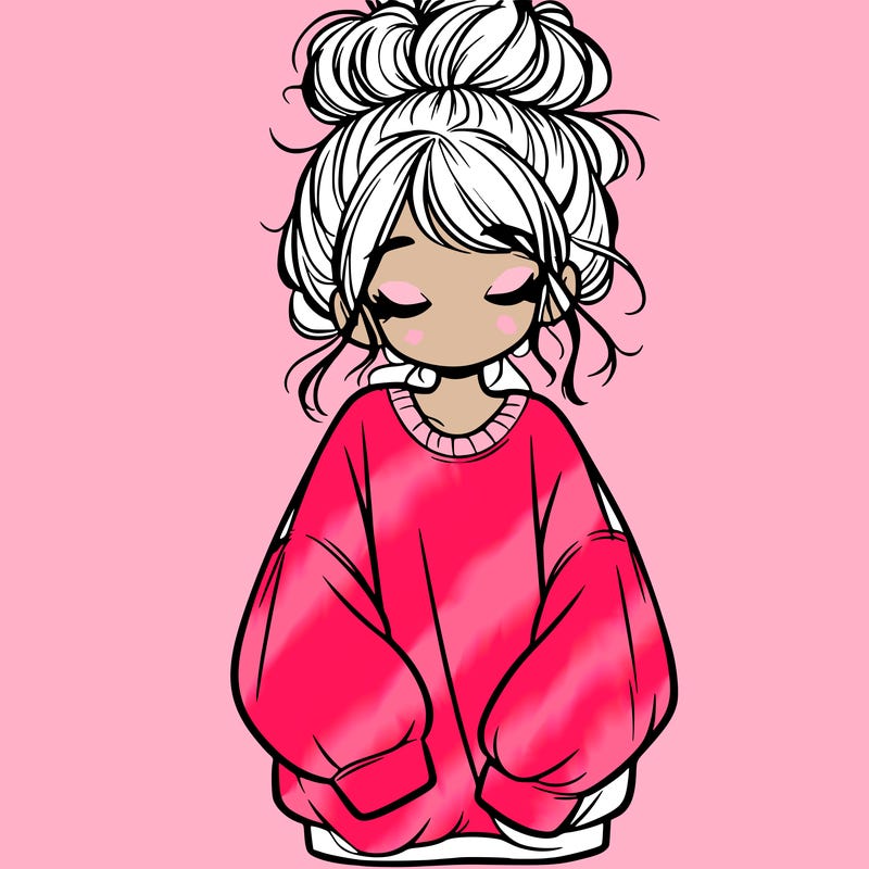 girl with baggy sweatshirt and messy bun