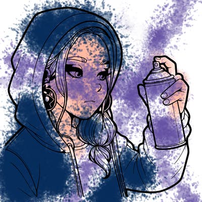 a realistic girl, spray painting