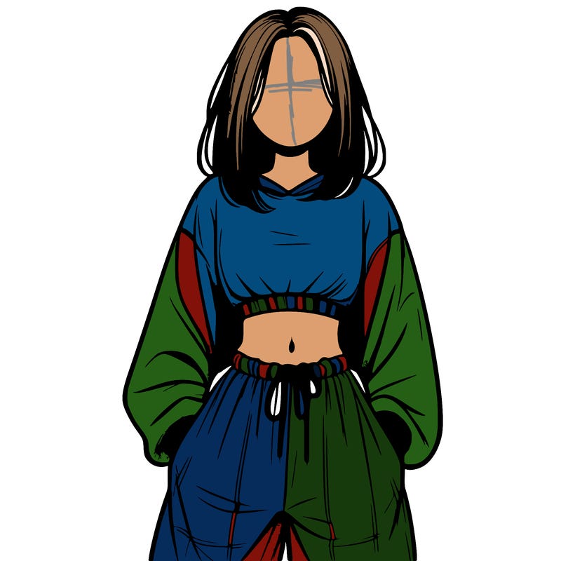 realistic girl faceless with baggy pants and a crop top