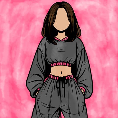 realistic girl faceless with baggy pants and a crop top