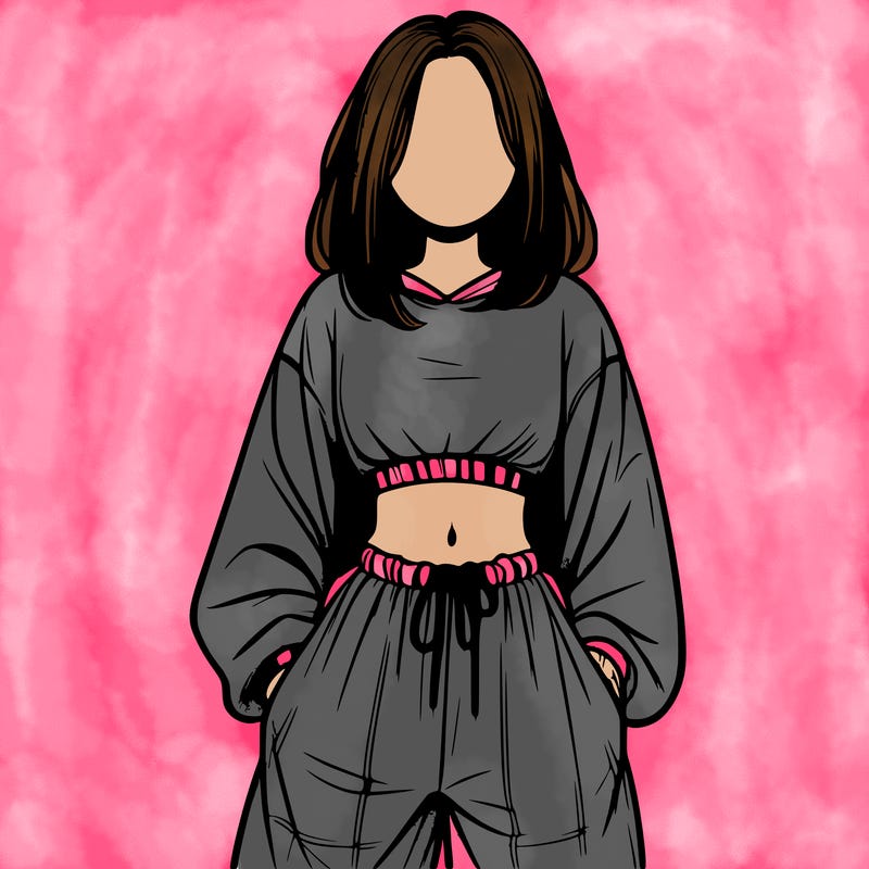 realistic girl faceless with baggy pants and a crop top