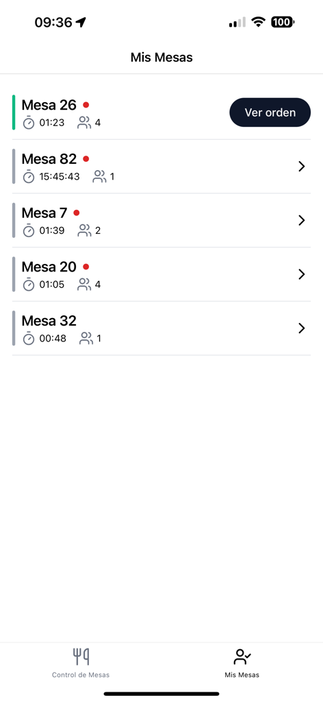 Cravel Restaurant - Interfaz de gestión de mesas de la aplicación Cravel Restaurante mostrando recuentos de comensales y temporizadores de servicio