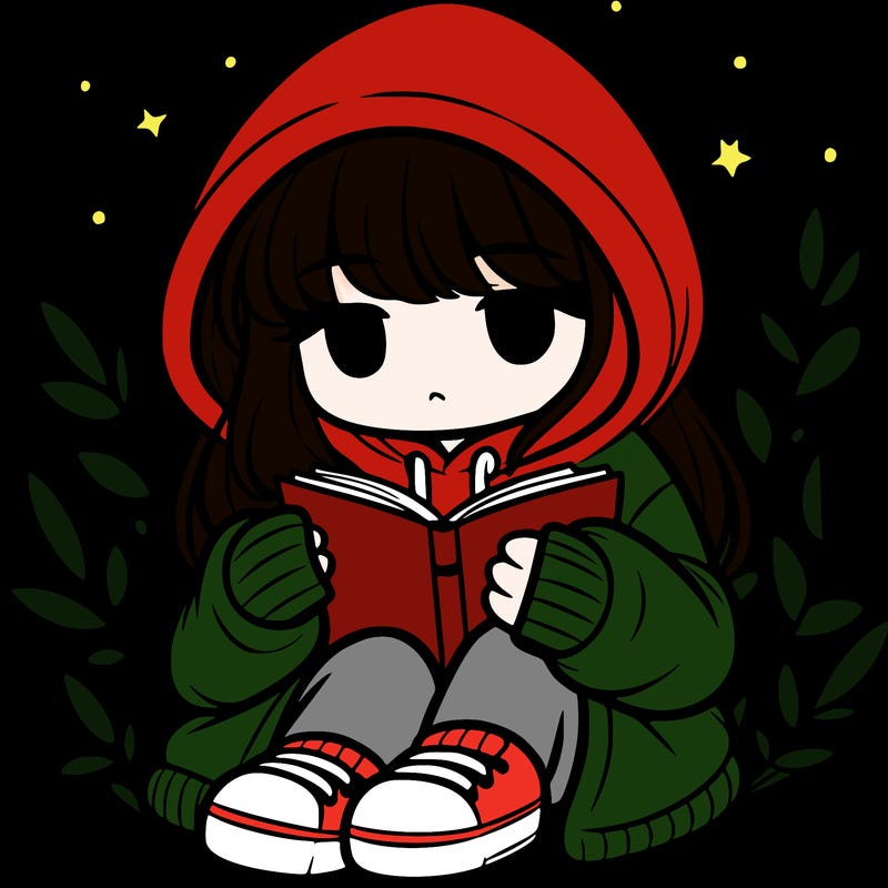 girl in oversized hoodie reading a book