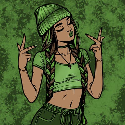 realistic teenage girl with braids and a beanie and crop top doing 🫶🏼