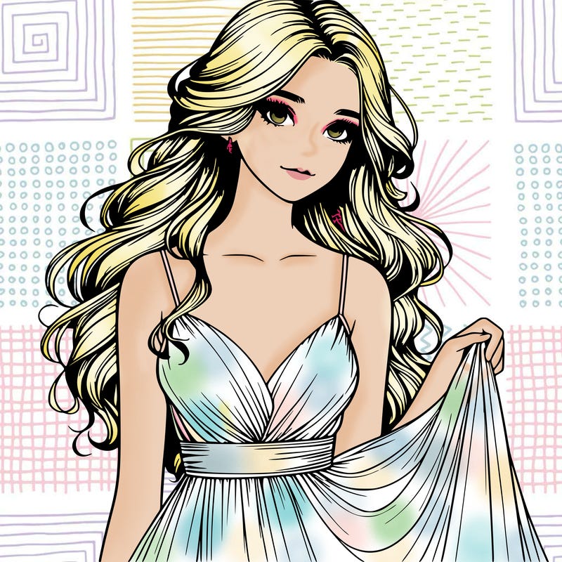realistic girl in flowy silky prom dress