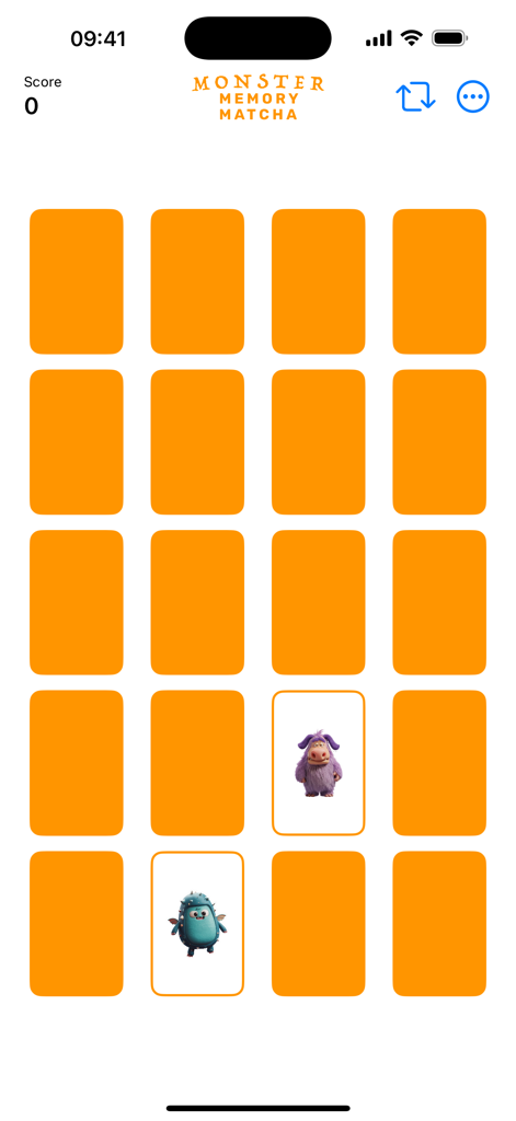 Memory Matcha - Monster themed memory matching game screen in the Memory Matcha app