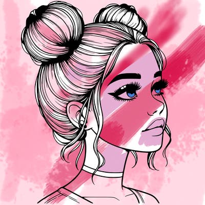 realistic girl with buns on the top of her head