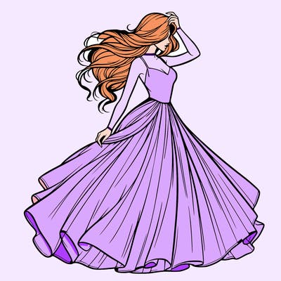 realistic woman with dress flowing in the wind