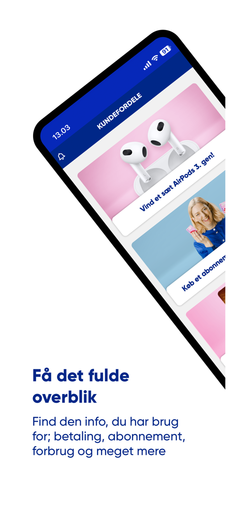 Mit Telmore - Interfaccia dell'app Mit Telmore che mostra i vantaggi per i clienti e la panoramica dell'abbonamento