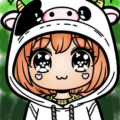 kawaii girl with cow hoodie