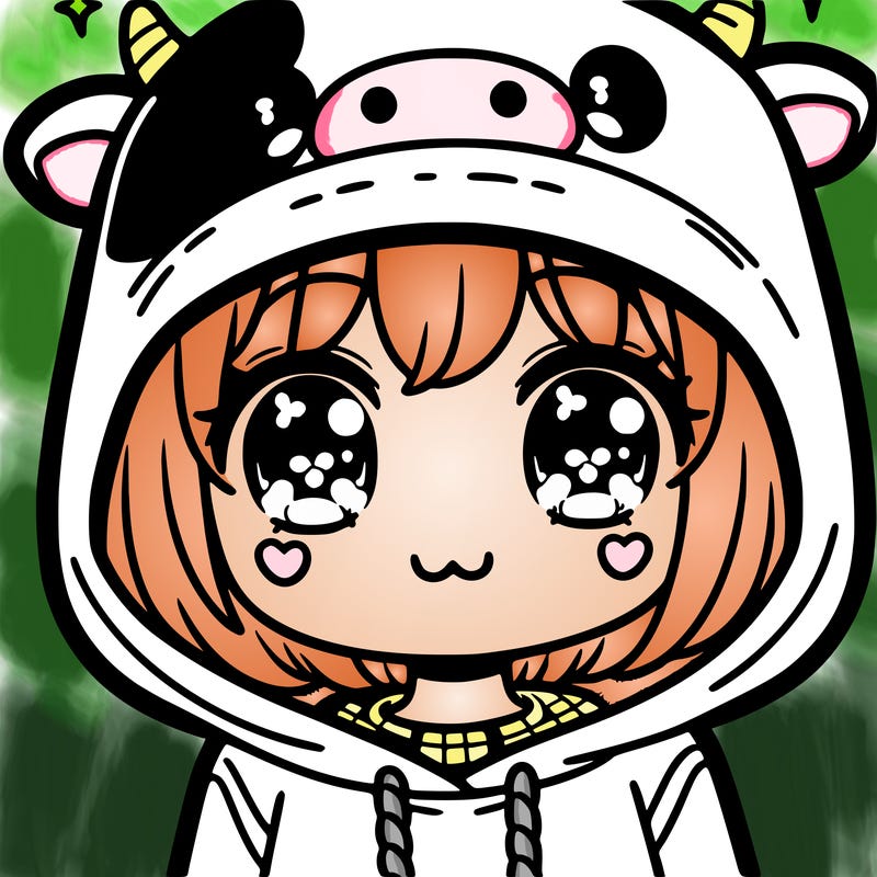 kawaii girl with cow hoodie
