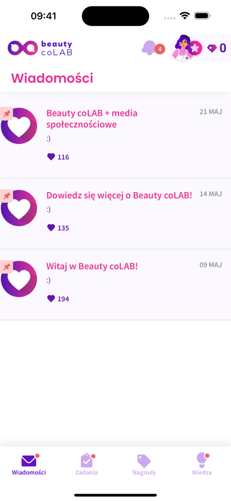 Beauty CoLAB - Inbox screen of the Beauty CoLAB app displaying a list of community messages