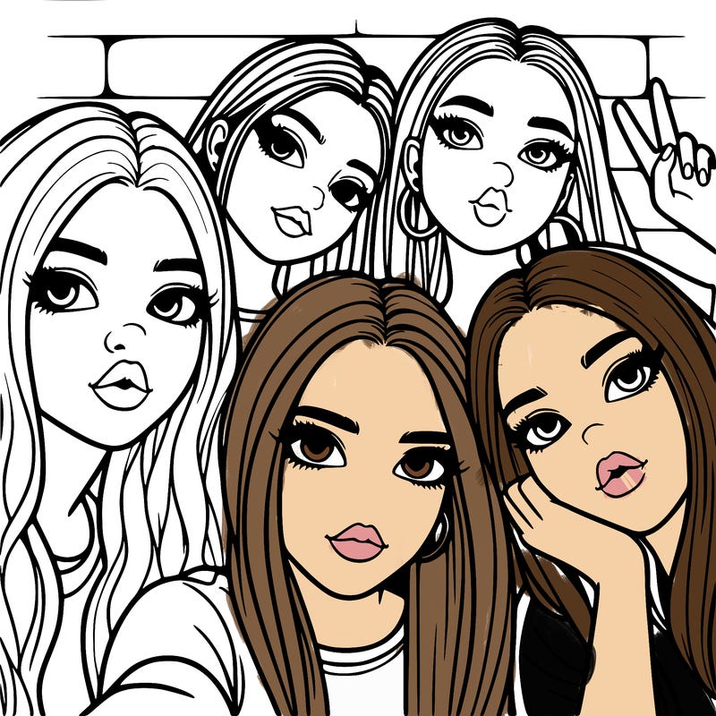 group of teen girls friends y2k up close in a selfie