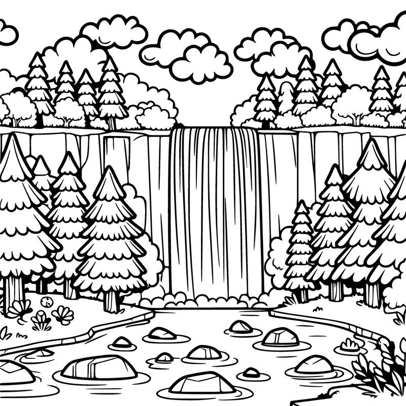 sky, forest, waterfall