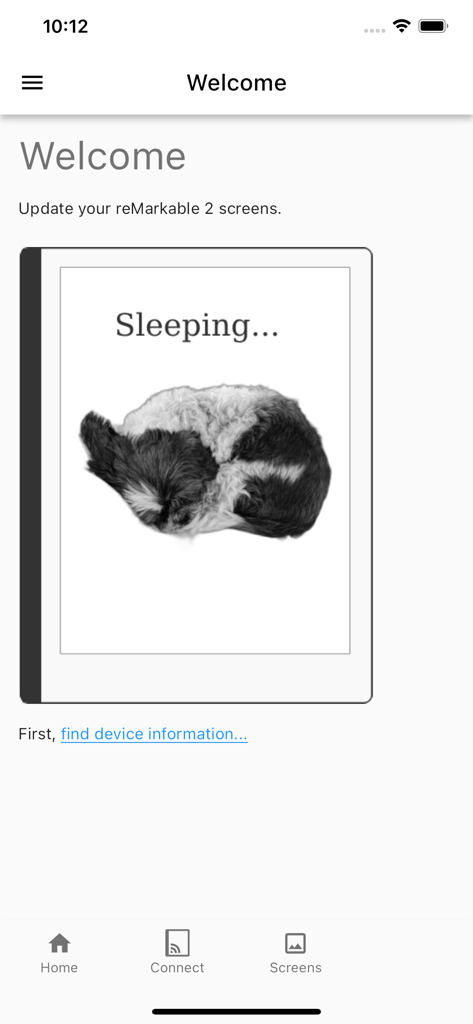 Notable Utility - Notable Utility app welcome screen showing a customized sleep screen for reMarkable 2 tablet