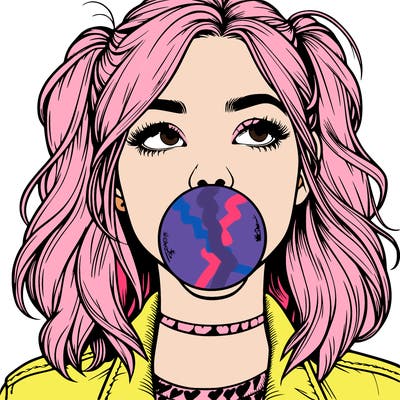 realististic girl blowing bubble -gum