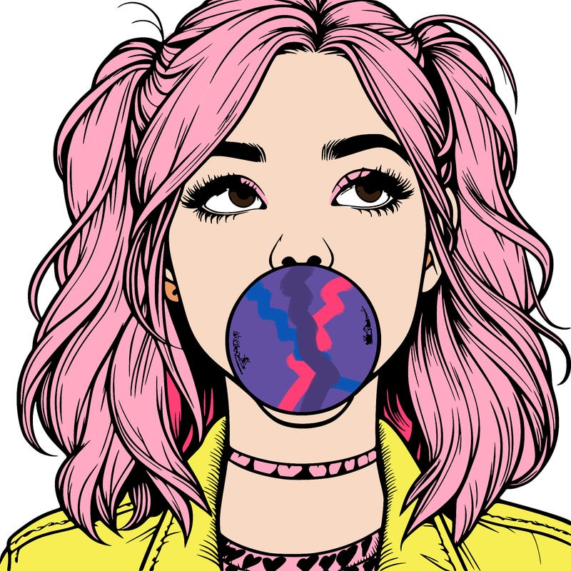 realististic girl blowing bubble -gum