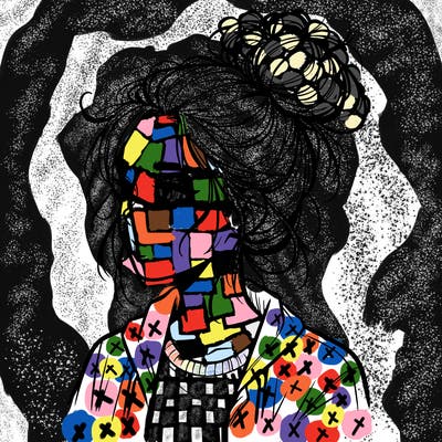 realistic teenage girl with a messy bun