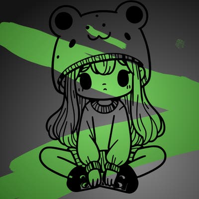 a girl wearing a frog hat and some frog socks