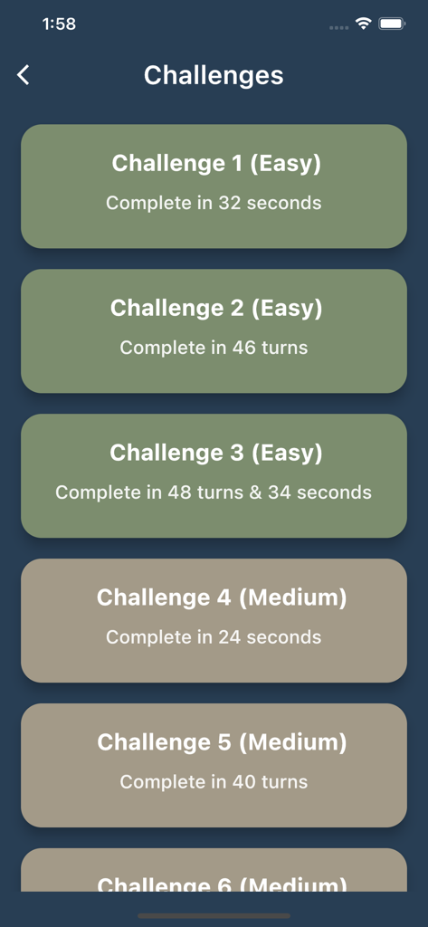 Memory Games: Match Pairs Card - List of easy and medium memory game challenges with time and turn goals