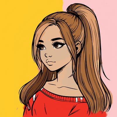 realistic girl with a high ponytail