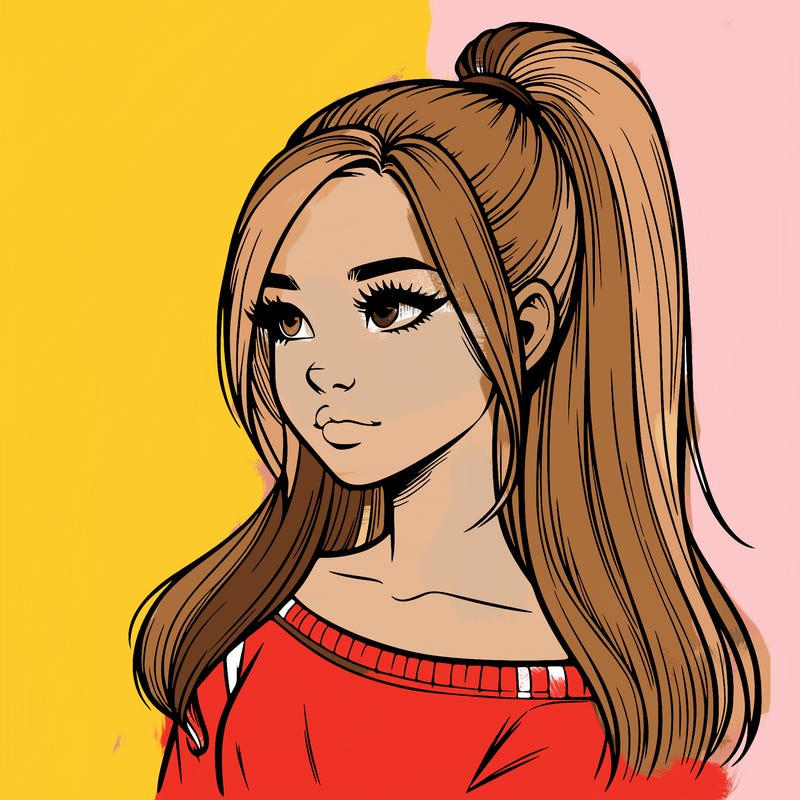 realistic girl with a high ponytail