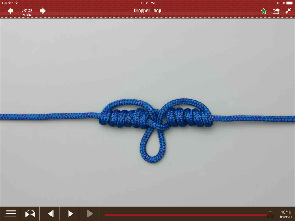 Step by step animation of a Dropper Loop knot in the Animated Knots by Grog app