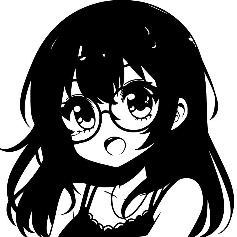 anime girl with black hair and blue glasses