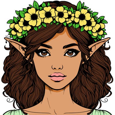 realistic female elf with flower crown