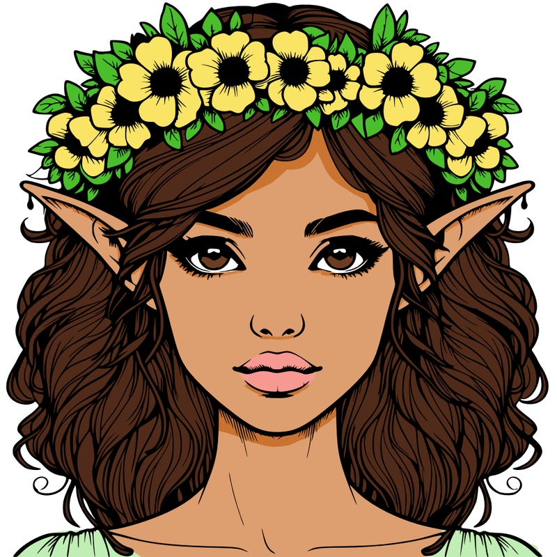realistic female elf with flower crown