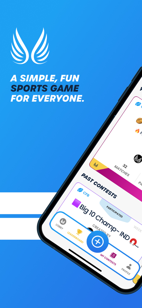 AngelFire Games mobile app interface showing sports contests and navigation menu
